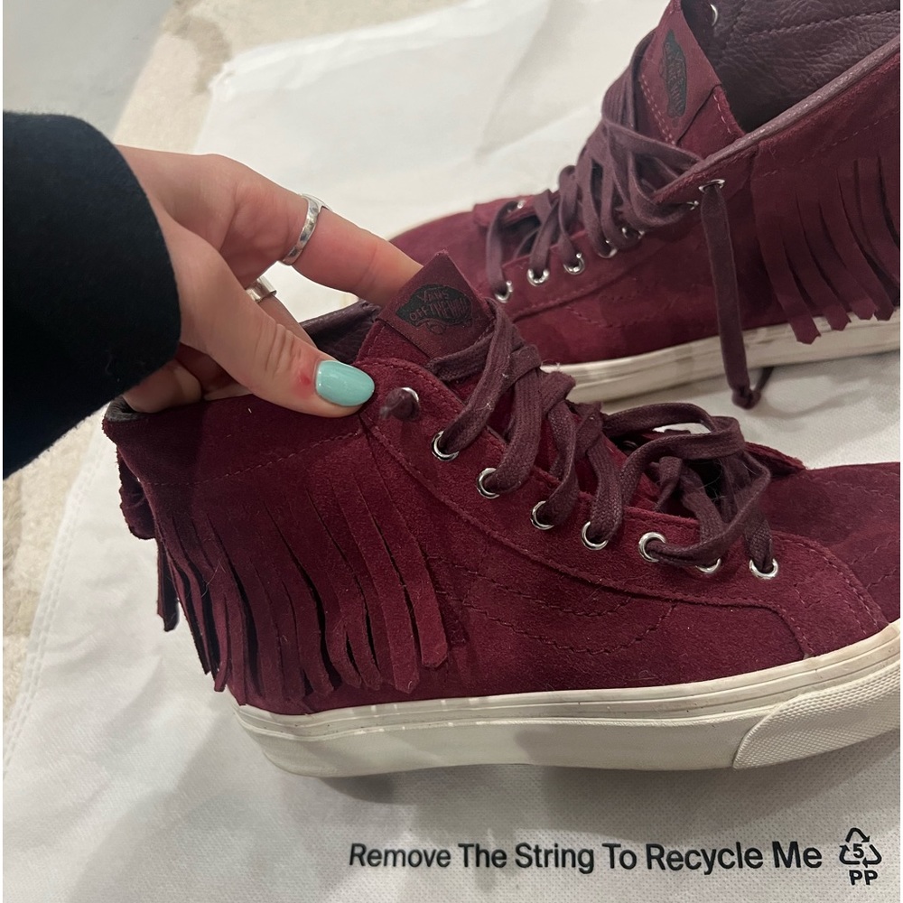 Vans Burgundy Suede High-Top Sneakers with Fringe